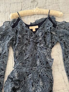 Cold Shoulder Paisley Midi Dress in Navy